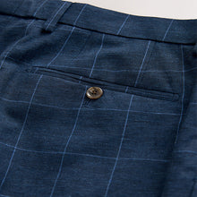 Load image into Gallery viewer, Navy Slim Linen Blend Check Suit Trousers