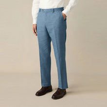 Load image into Gallery viewer, Blue Regular Fit Textured Linen Blend Suit Trousers