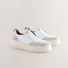 Load image into Gallery viewer, White Slip On Signature Leather Chunky Wedge Platform Trainers