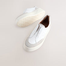 Load image into Gallery viewer, White Slip On Signature Leather Chunky Wedge Platform Trainers