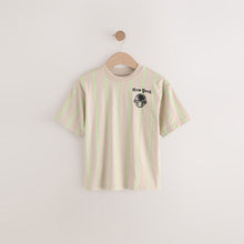 Load image into Gallery viewer, Stone/Lime Stripe Relaxed Fit Short Sleeve Graphic Print T-Shirt (3-12yrs)