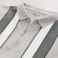 Load image into Gallery viewer, Grey/White Zip Neck Stripe Polo Shirt and Shorts Set (3-12yrs)