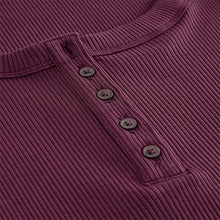 Load image into Gallery viewer, Berry Red Wide Rib Short Sleeve Button Henley Top
