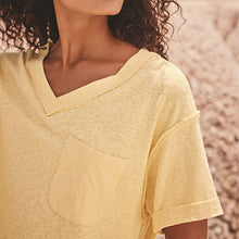 Load image into Gallery viewer, Buttermilk/Yellow Oversized V-Neck Short Sleeve T-Shirt