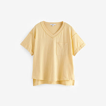 Load image into Gallery viewer, Buttermilk/Yellow Oversized V-Neck Short Sleeve T-Shirt