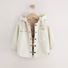 Load image into Gallery viewer, Ecru Bear Twill Hooded Overshirt and T-Shirt Set (3mths-6yrs)