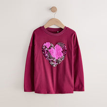 Load image into Gallery viewer, Burgundy Red Heart Long Sleeve Sequin Top (3-12yrs)