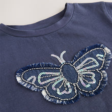 Load image into Gallery viewer, Blue Sequin Butterfly Print T-Shirt (3-10yrs)