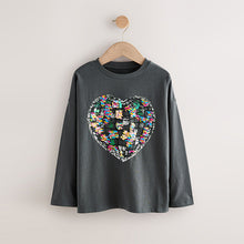Load image into Gallery viewer, Charcoal Grey Heart Long Sleeve Sequin Top (3-12yrs)