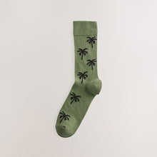 Load image into Gallery viewer, Neutral/Green Summer Palm Tree Pattern Socks 5 Pack
