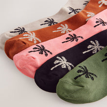 Load image into Gallery viewer, Neutral/Green Summer Palm Tree Pattern Socks 5 Pack