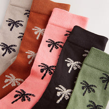 Load image into Gallery viewer, Neutral/Green Summer Palm Tree Pattern Socks 5 Pack