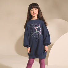 Load image into Gallery viewer, Navy Sequin Star Jumper Dress (3-12yrs)