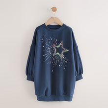 Load image into Gallery viewer, Navy Sequin Star Jumper Dress (3-12yrs)