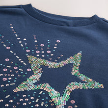 Load image into Gallery viewer, Navy Sequin Star Jumper Dress (3-12yrs)