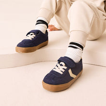 Load image into Gallery viewer, Navy Blue Standard Fit (F) Touch Fastening Elastic Lace Trainers
