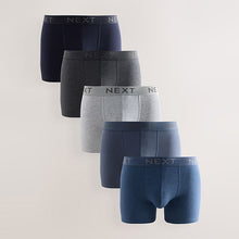 Load image into Gallery viewer, Blue/Grey/Black 5 Pack Cotton Rich Trunk Boxers