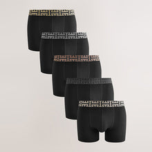 Load image into Gallery viewer, Black Mixed Metallic Pattern Waistband Trunk Boxers 5 Pack