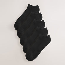 Load image into Gallery viewer, Black Cushioned Sole Sports Trainer Socks 5 Pack