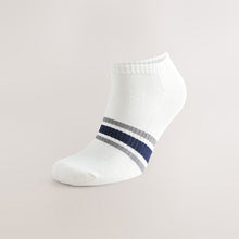 Load image into Gallery viewer, White Striped 5 Pack Cushioned Trainers Socks