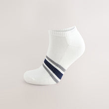 Load image into Gallery viewer, White Striped 5 Pack Cushioned Trainers Socks