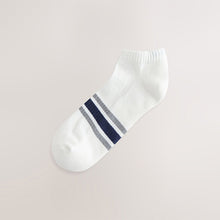 Load image into Gallery viewer, White Striped 5 Pack Cushioned Trainers Socks