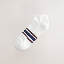 Load image into Gallery viewer, White Striped 5 Pack Cushioned Trainers Socks