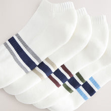 Load image into Gallery viewer, White Striped 5 Pack Cushioned Trainers Socks
