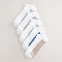 Load image into Gallery viewer, White/Blue 5 Pack Cushioned Trainers Socks
