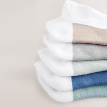 Load image into Gallery viewer, White/Blue 5 Pack Cushioned Trainers Socks