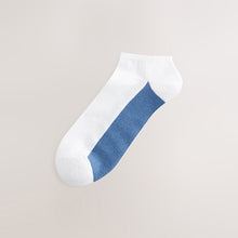Load image into Gallery viewer, White/Blue 5 Pack Cushioned Trainers Socks