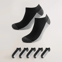 Load image into Gallery viewer, Black/Grey 5 Pack Cushioned Trainers Socks