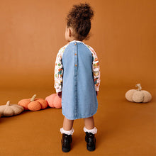 Load image into Gallery viewer, Pumpkin Print Raglan Denim Dress (3mths-6yrs)