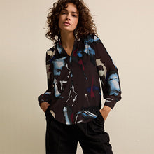 Load image into Gallery viewer, Brown Print Long Sleeve V-Neck Blouse