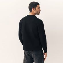 Load image into Gallery viewer, Black Zip Neck Regular Fit Premium Mid Weight Long Sleeve Knit Polo Shirt