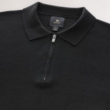 Load image into Gallery viewer, Black Zip Neck Regular Fit Premium Mid Weight Long Sleeve Knit Polo Shirt