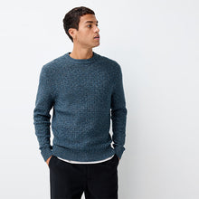 Load image into Gallery viewer, Blue Regular Fit Textured Crew Neck Knitted Jumper