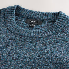 Load image into Gallery viewer, Blue Regular Fit Textured Crew Neck Knitted Jumper