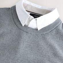 Load image into Gallery viewer, Grey Regular Fit Textured Oxford Mock Shirt Jumper