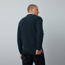 Load image into Gallery viewer, Navy Blue Regular Fit Textured Oxford Mock Shirt Jumper