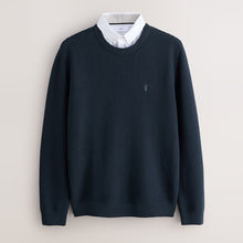 Load image into Gallery viewer, Navy Blue Regular Fit Textured Oxford Mock Shirt Jumper