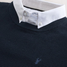Load image into Gallery viewer, Navy Blue Regular Fit Textured Oxford Mock Shirt Jumper