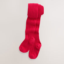 Load image into Gallery viewer, Red Regular Length Cotton Rich Cable Tights