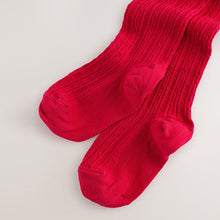 Load image into Gallery viewer, Red Regular Length Cotton Rich Cable Tights