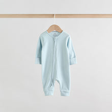 Load image into Gallery viewer, Blue Two Way Zip Footless Baby Sleepsuits 3 Pack (0-18mths)