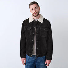 Load image into Gallery viewer, Charcoal Grey Corduroy Borg Lined Trucker Jacket