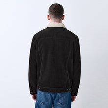 Load image into Gallery viewer, Charcoal Grey Corduroy Borg Lined Trucker Jacket