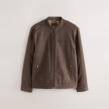 Load image into Gallery viewer, Brown Faux Suede Borg Lined Zip Jacket