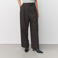 Load image into Gallery viewer, Chocolate Brown Check Double Pleat Straight Leg Trousers