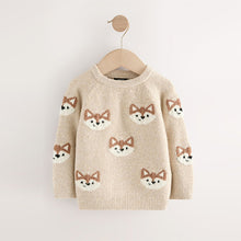 Load image into Gallery viewer, Neutral Fox Print Knitted Crew Neck Jumper (3mths-6yrs)